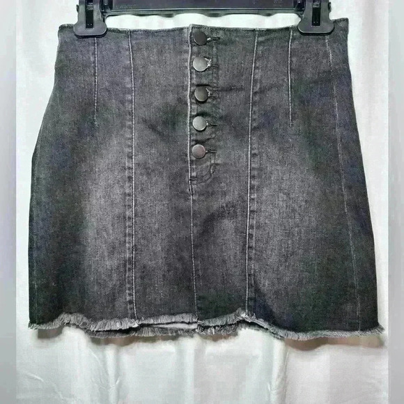 Altar'd State Women's Washed Black Frayed Hem Button Fly Denim Skirt Size Small - Picture 1 of 10